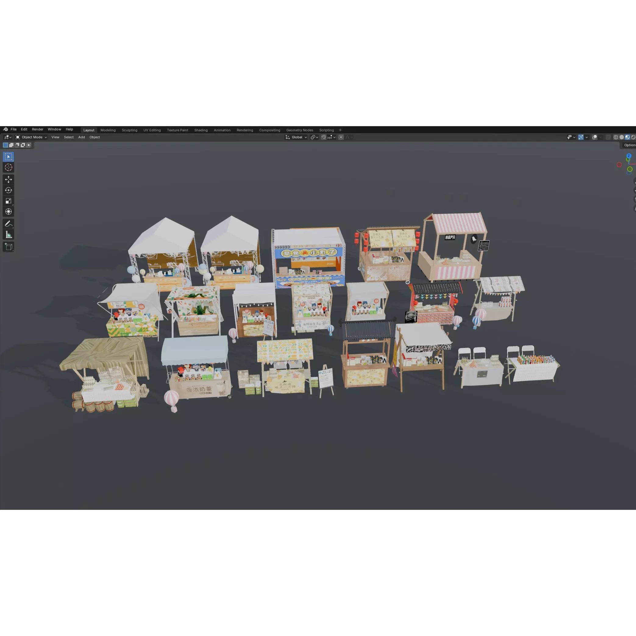 Colorful Street Food Market Stalls - Game-Ready 3D Model - View 18