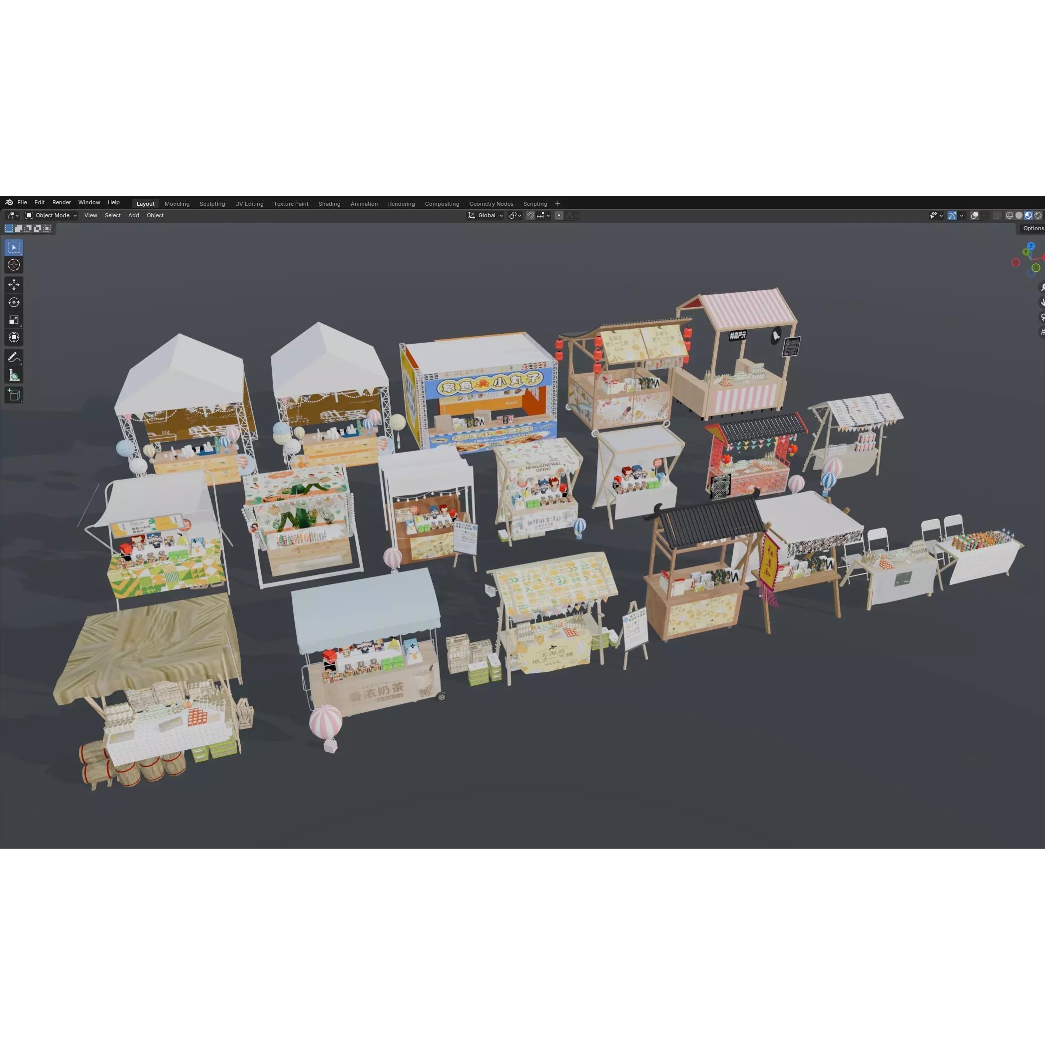 Colorful Street Food Market Stalls - Game-Ready 3D Model - View 19