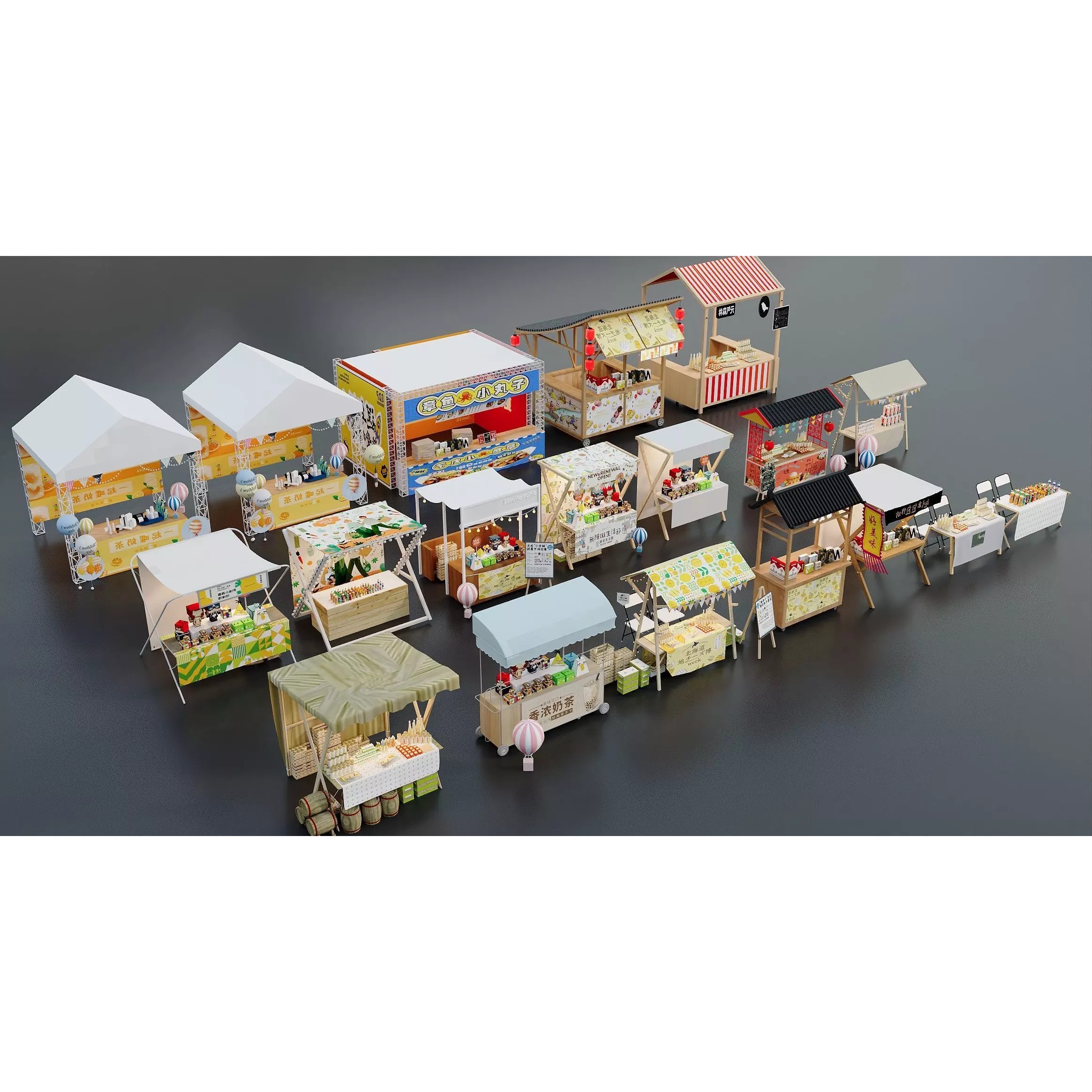 Colorful Street Food Market Stalls - Game-Ready 3D Model - View 2
