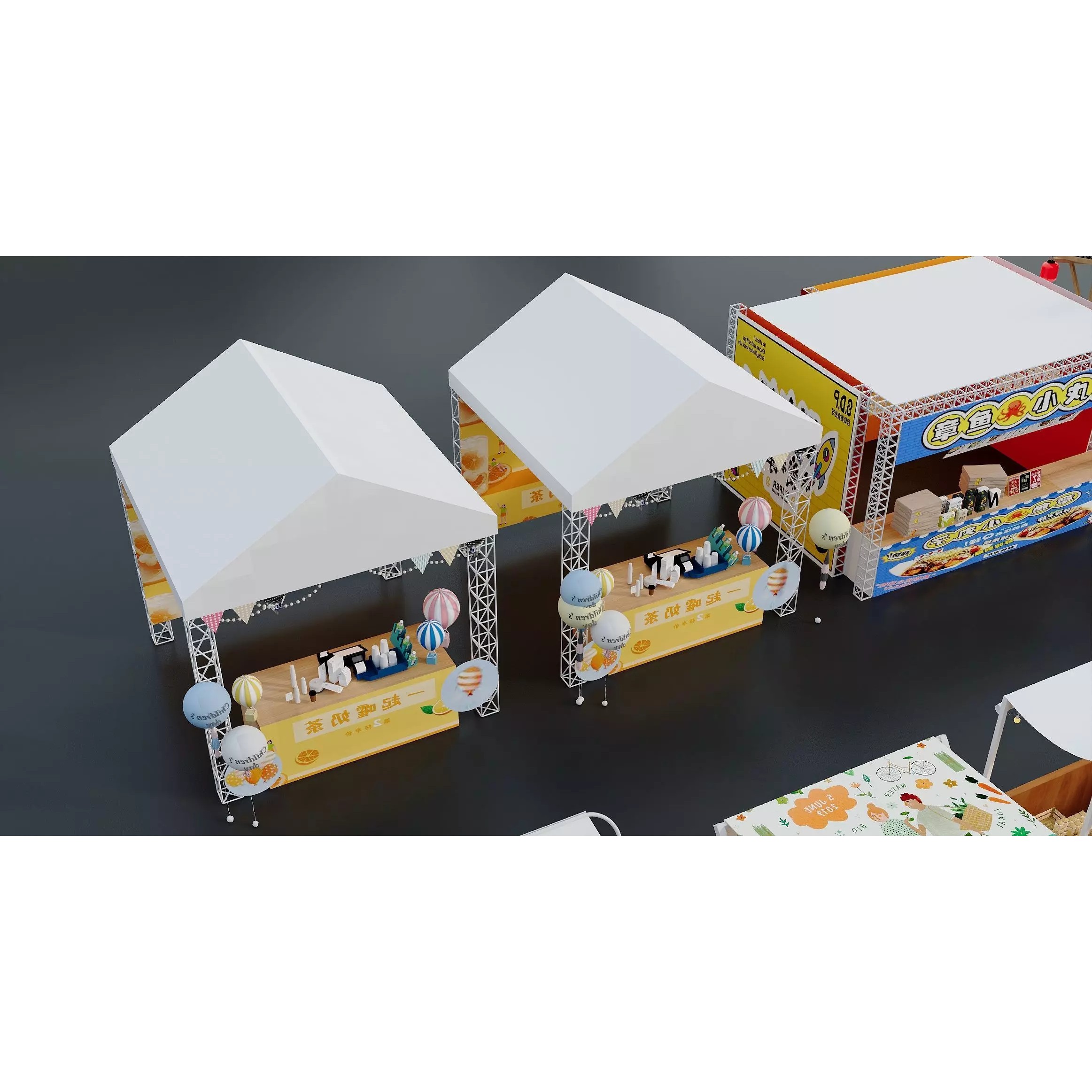 Colorful Street Food Market Stalls - Game-Ready 3D Model - View 3