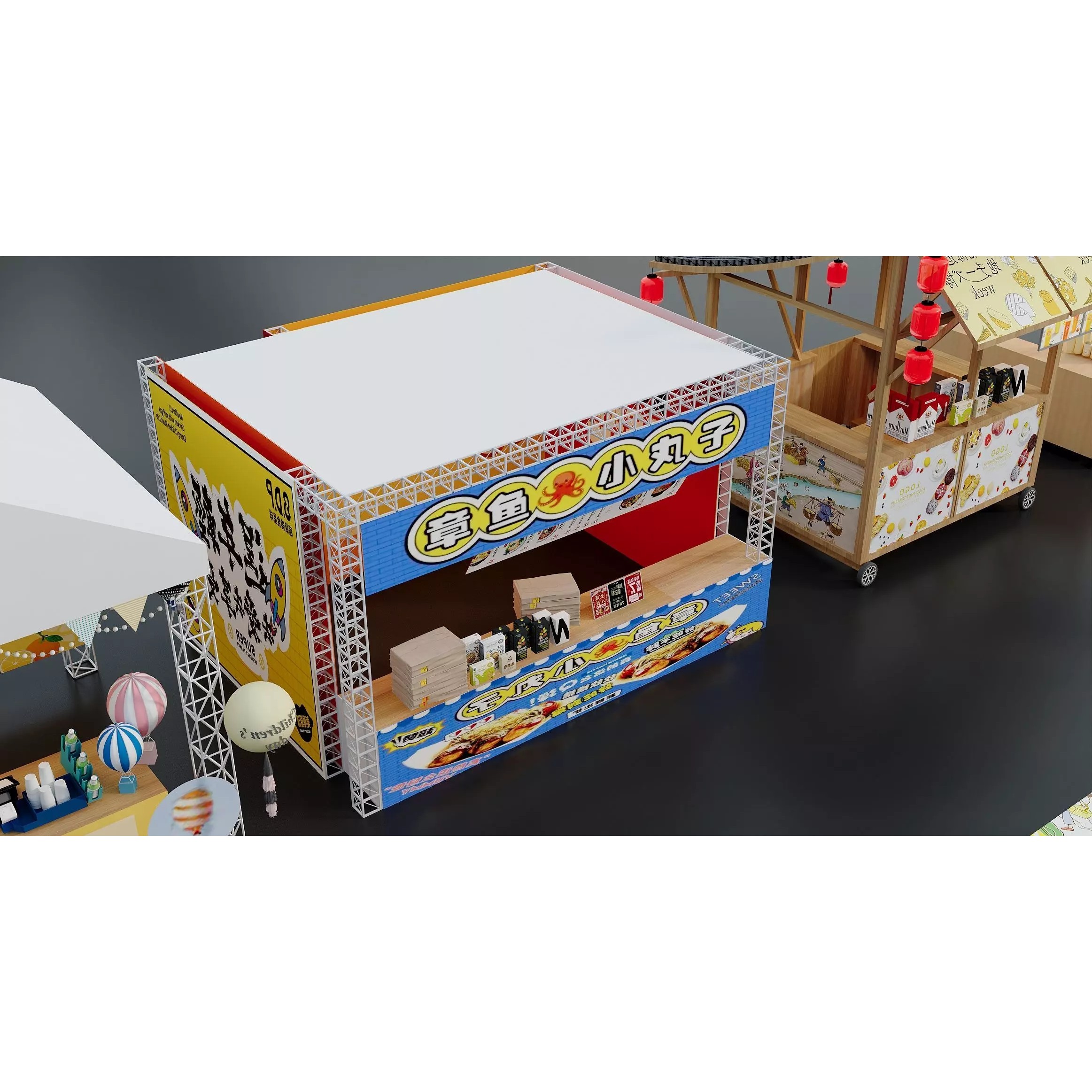 Colorful Street Food Market Stalls - Game-Ready 3D Model - View 4