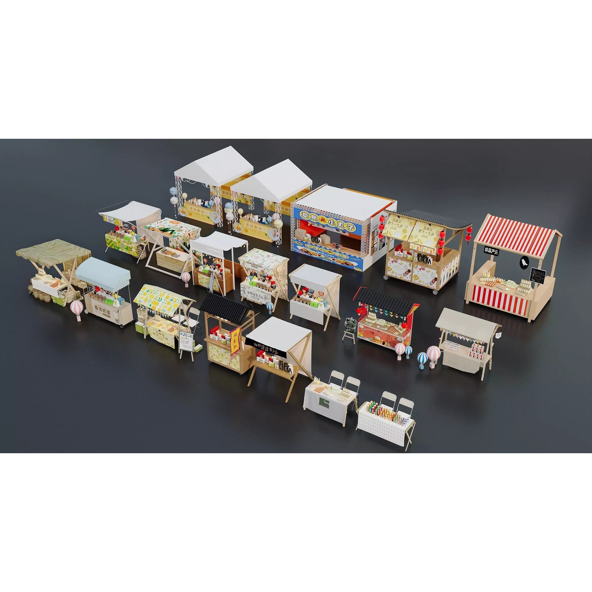 Colorful Street Food Market Stalls - Game-Ready 3D Model - View 6