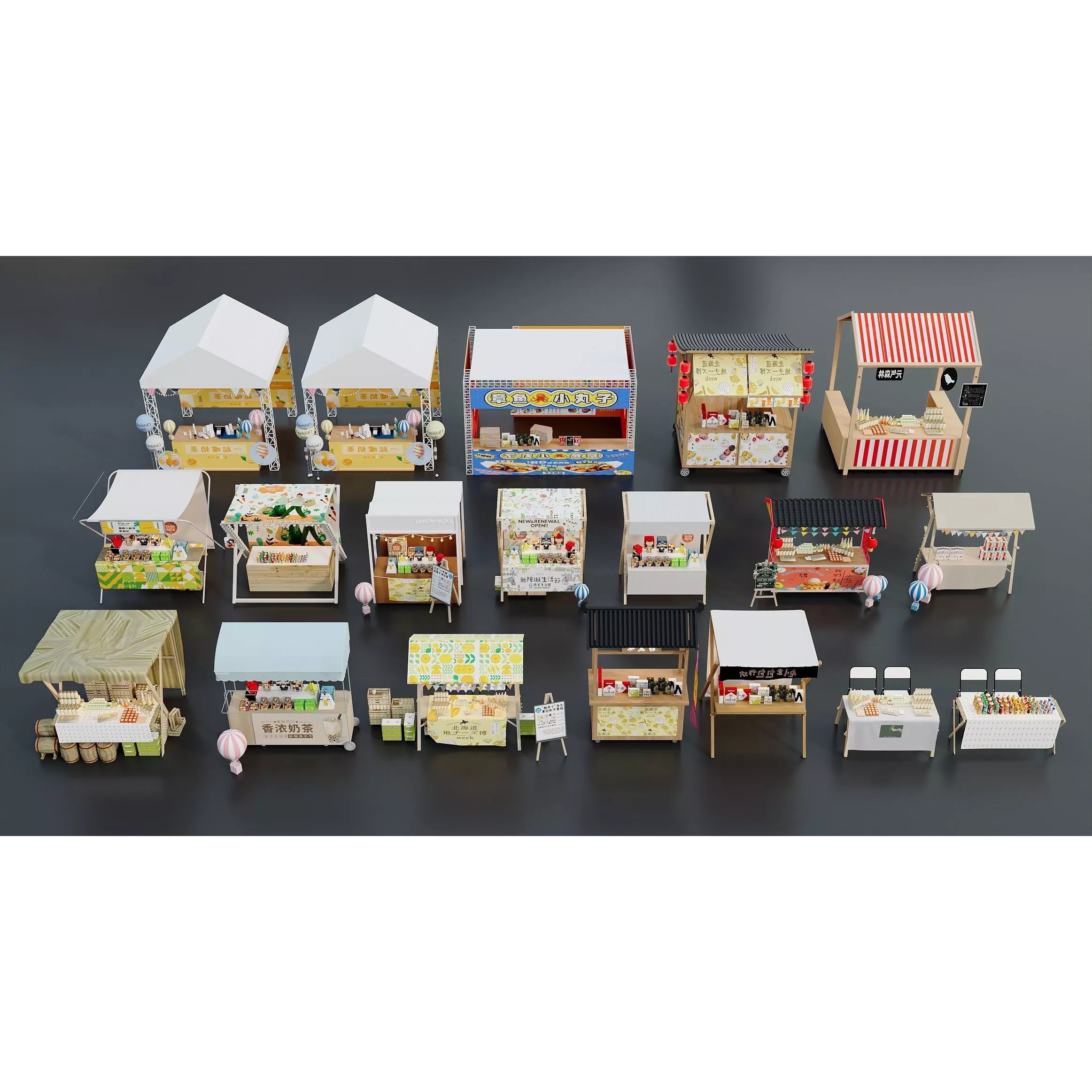 Colorful Street Food Market Stalls - Game-Ready 3D Model - View 7