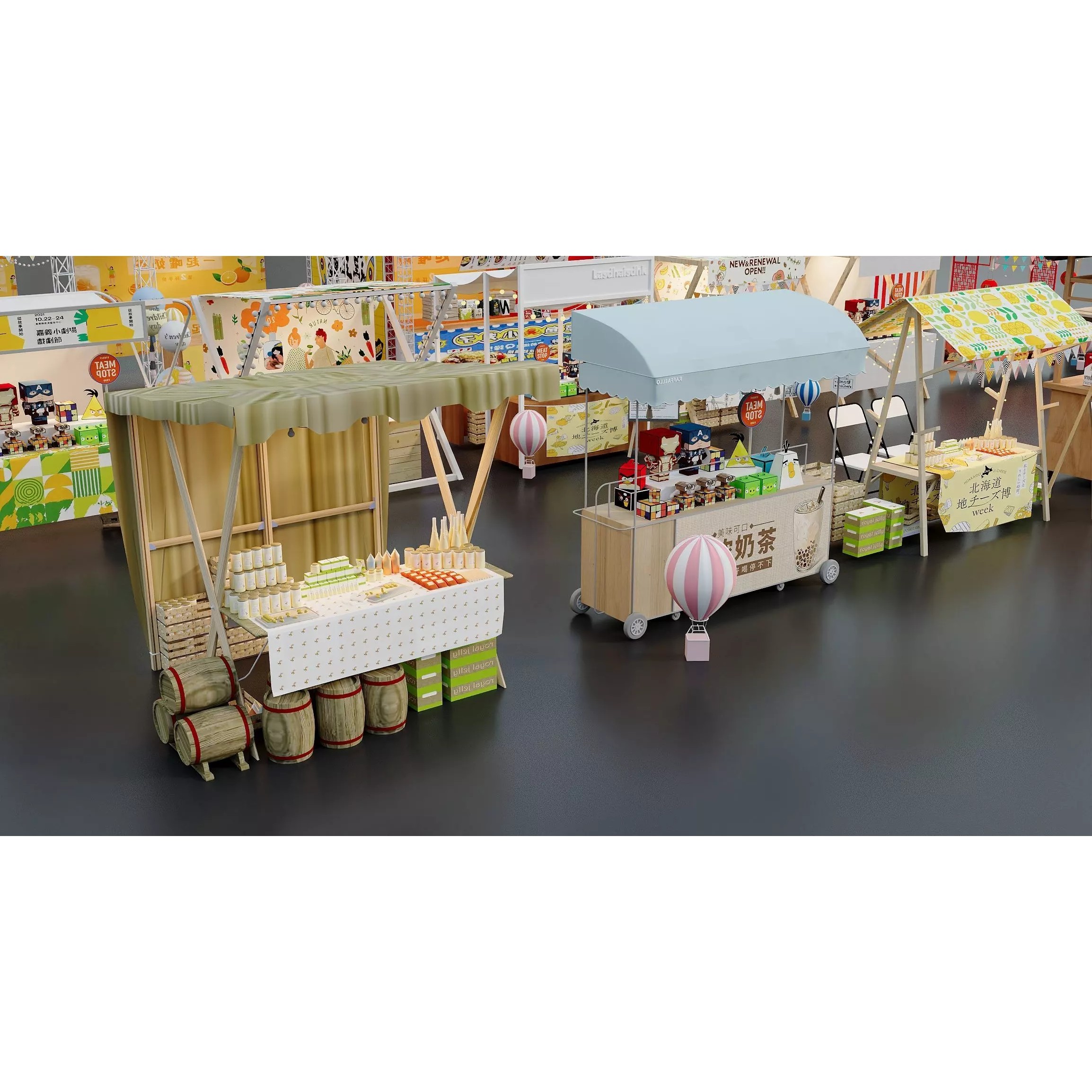 Colorful Street Food Market Stalls - Game-Ready 3D Model - View 8