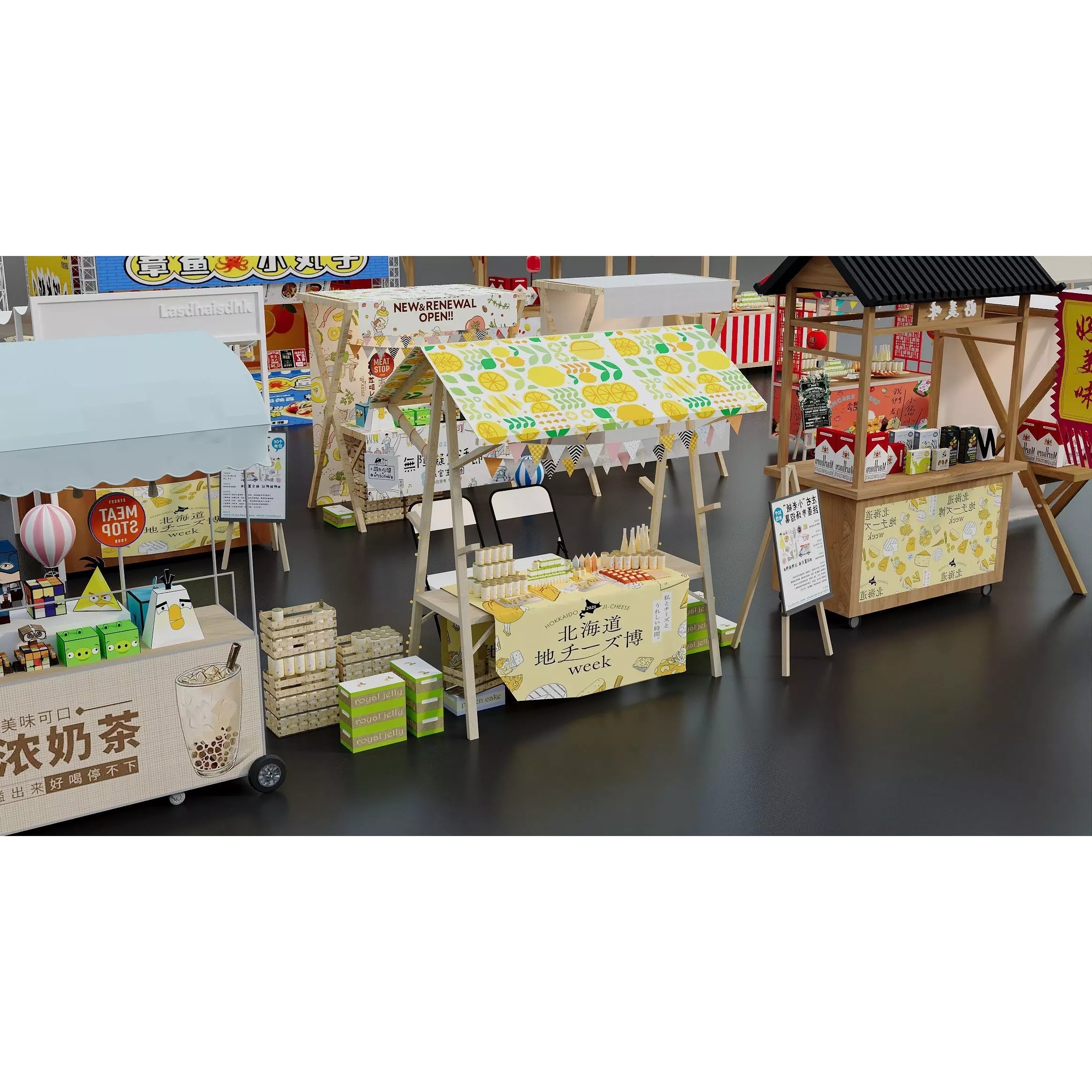 Colorful Street Food Market Stalls - Game-Ready 3D Model - View 9