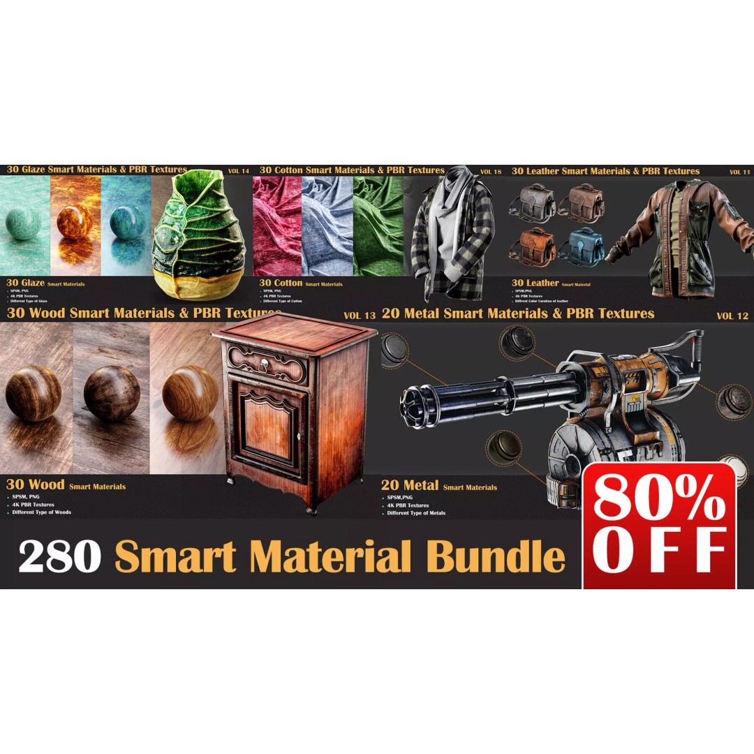 280 Smart Materials Bundle 3D Model – PBR Textures for Substance Painter - View 2