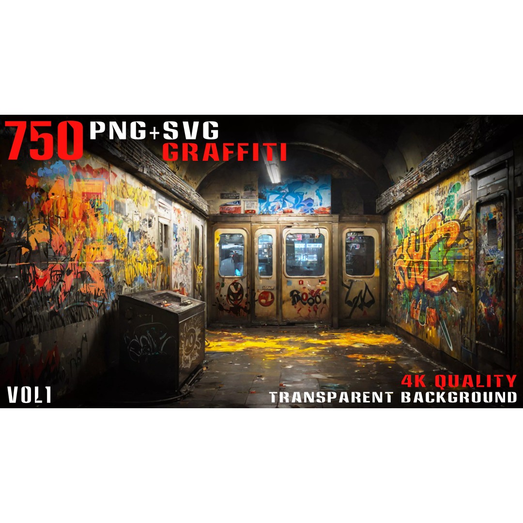 Graffiti Decals 3D Model – 750 PNG & SVG Textures for 2D/3D Art - View 2