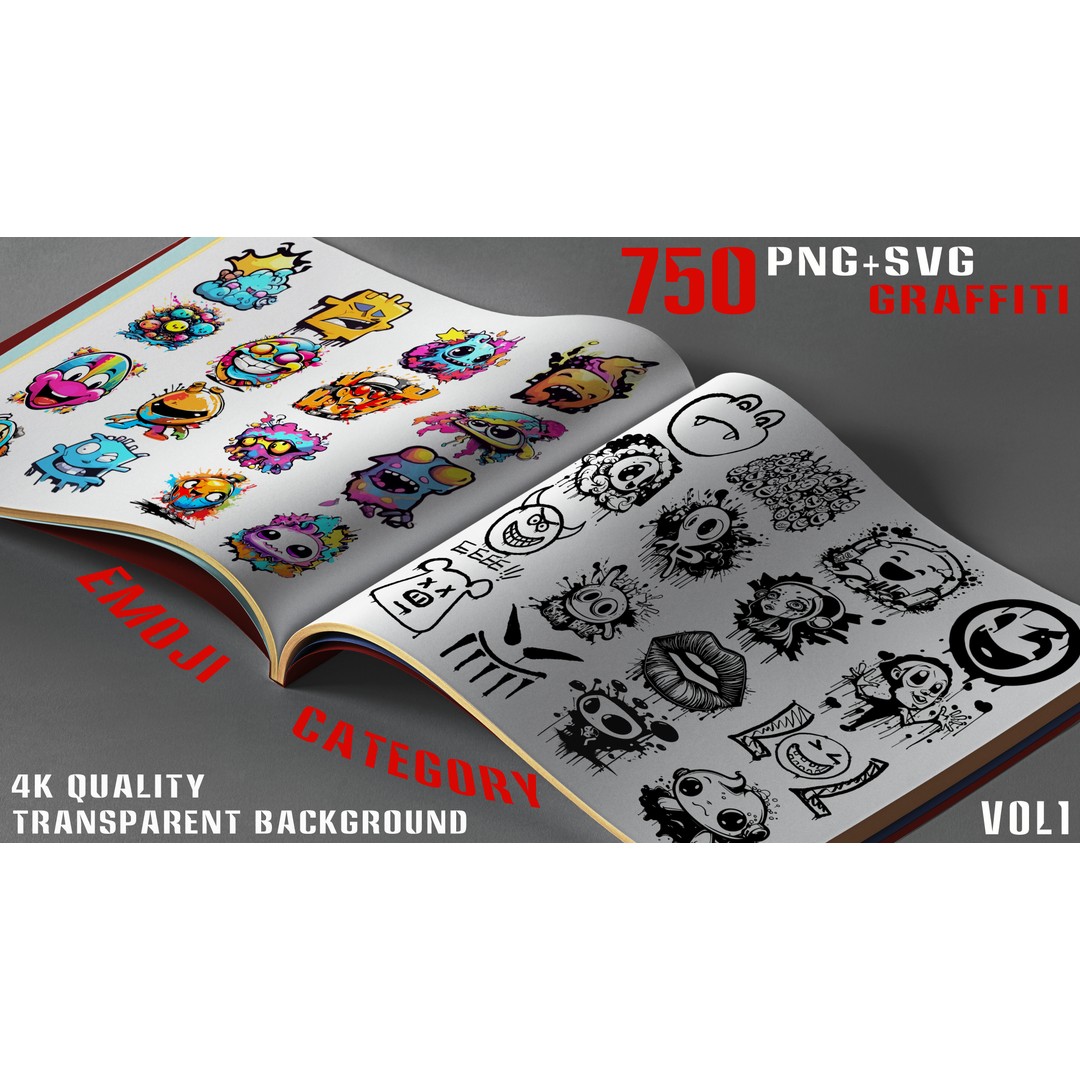 Graffiti Decals 3D Model – 750 PNG & SVG Textures for 2D/3D Art - View 3