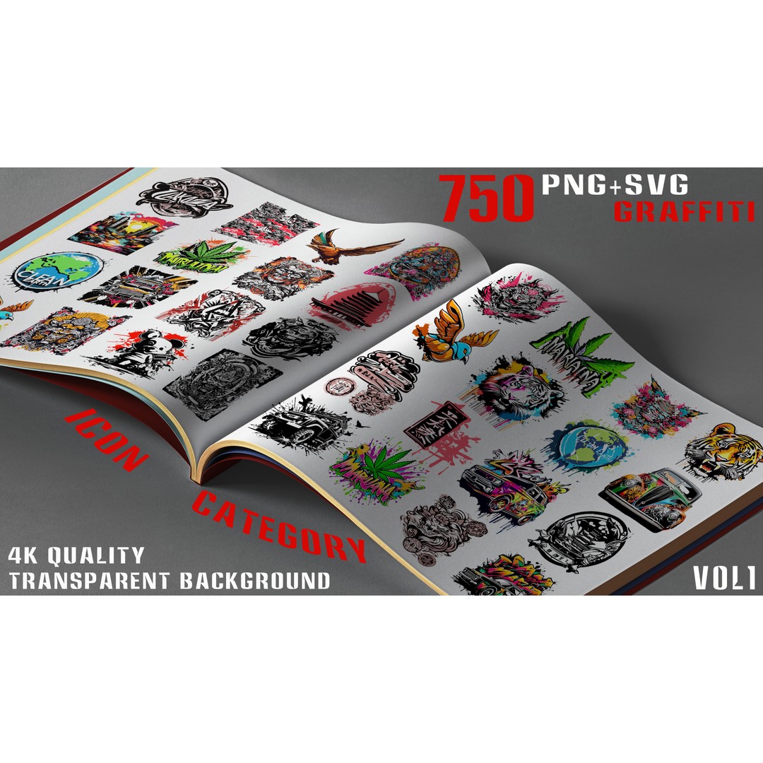 Graffiti Decals 3D Model – 750 PNG & SVG Textures for 2D/3D Art - View 4