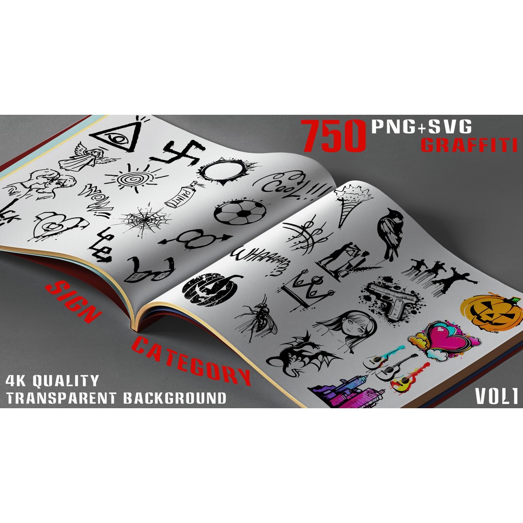 Graffiti Decals 3D Model – 750 PNG & SVG Textures for 2D/3D Art - View 5