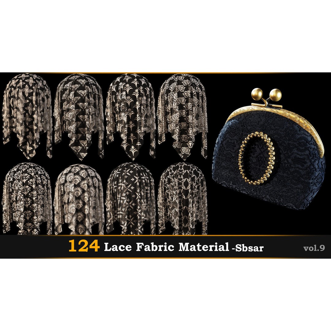 Lace Fabric Material 3D Model – 124 PBR Textures, SBSAR - View 3