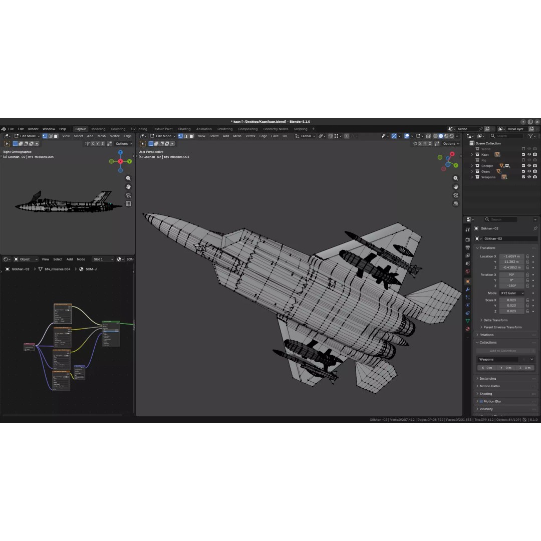 MMU Kaan P2 3D Model – Fully Rigged Low-Poly Aircraft, Blender