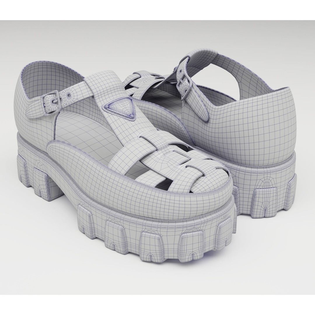 Chunky Sandals 3D Model – Low Poly Game Ready Footwear, FBX, OBJ - View 10