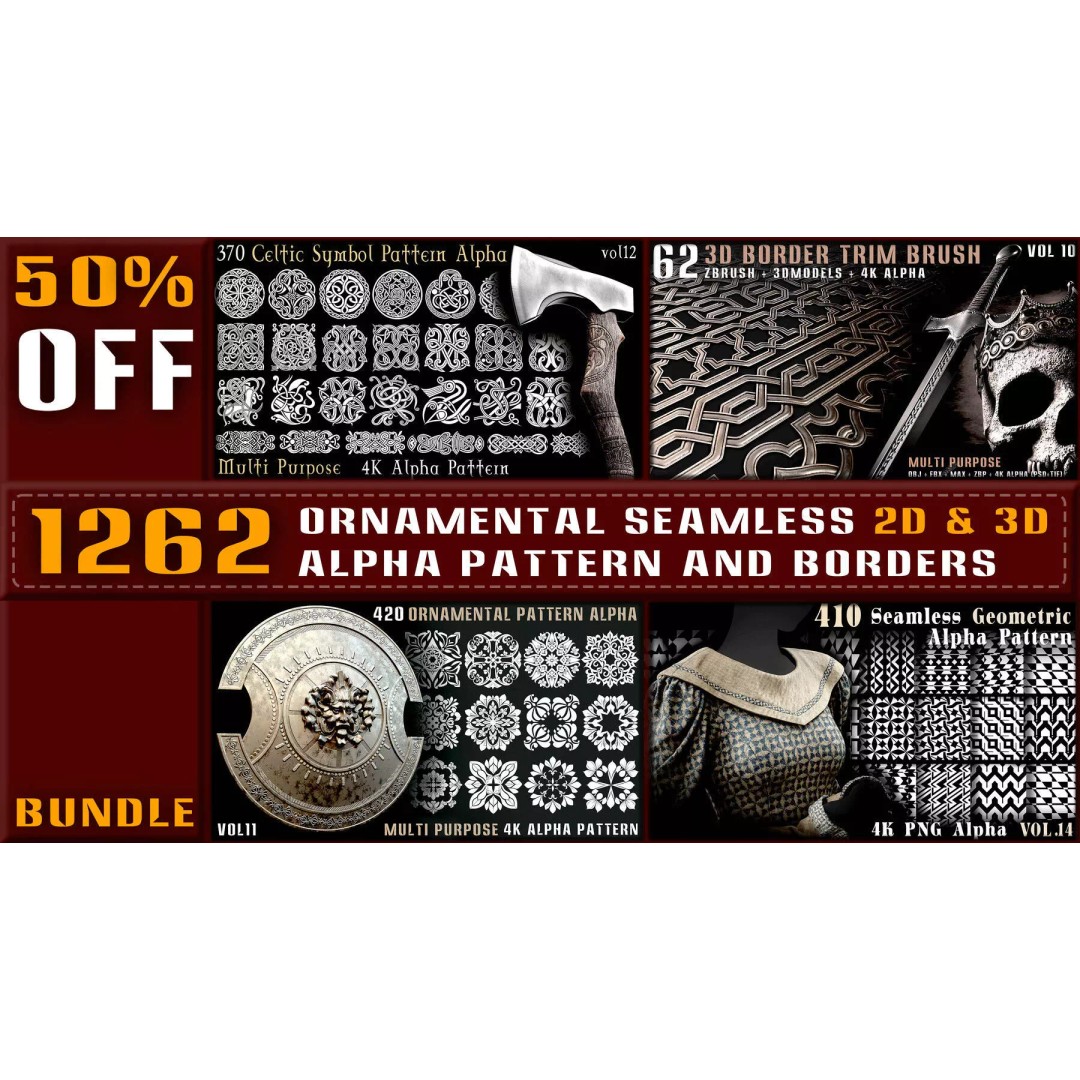 Ornamental Seamless 2D and 3D Alpha Pattern Texture – High-Quality PBR Assets - View 2