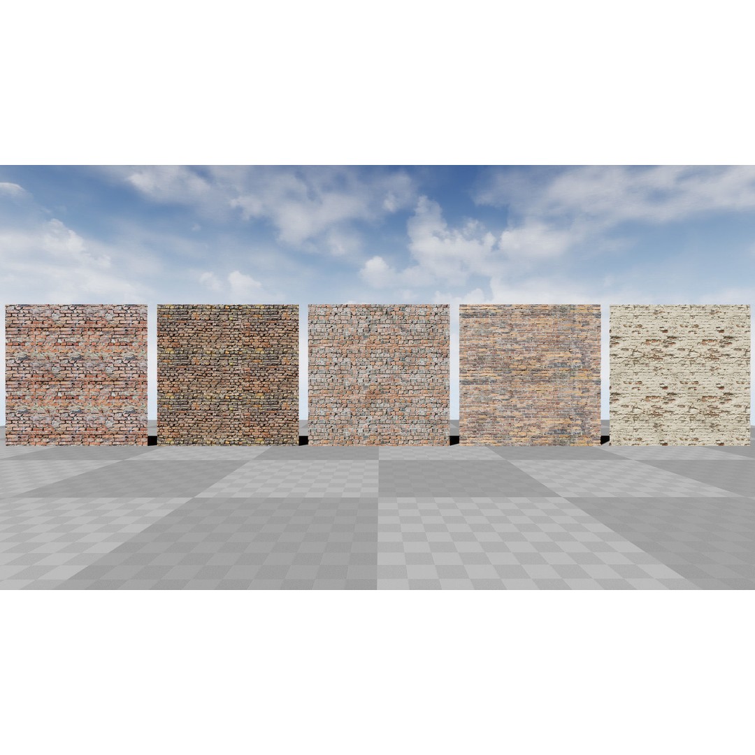 Damaged Brick Walls 3D Model – Low Poly PBR Materials, FBX