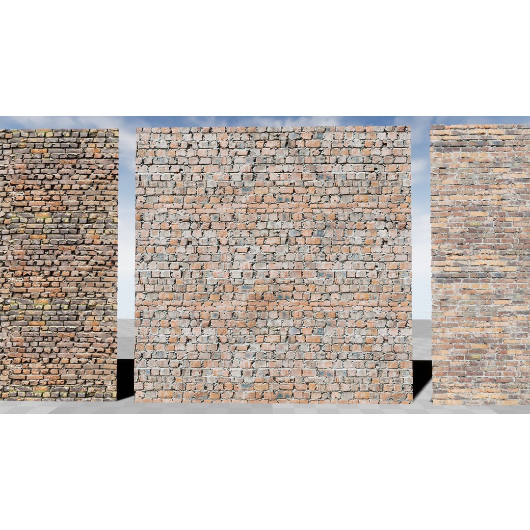 Damaged Brick Walls 3D Model – Low Poly PBR Materials, FBX - View 17