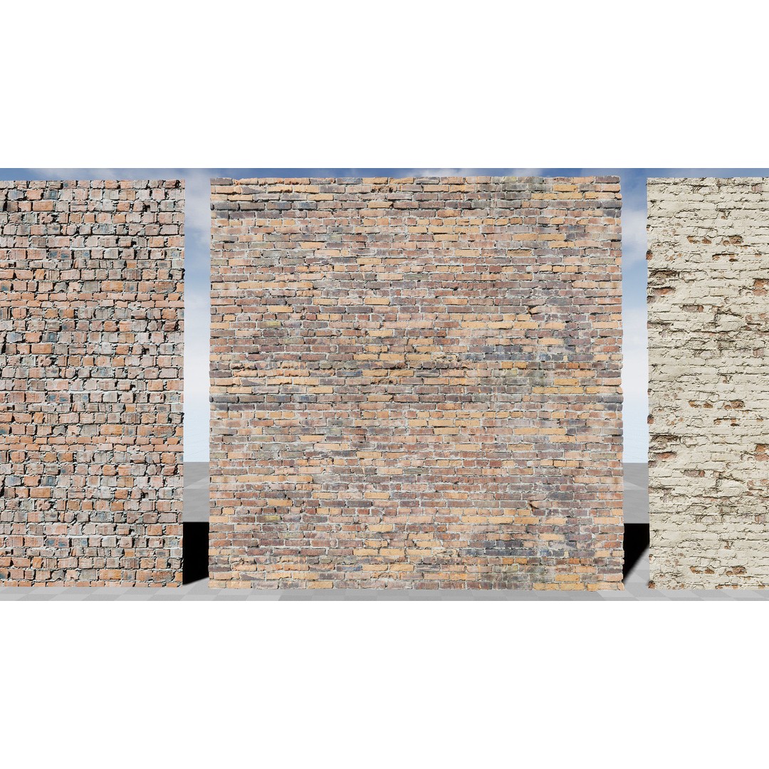 Damaged Brick Walls 3D Model – Low Poly PBR Materials, FBX - View 18