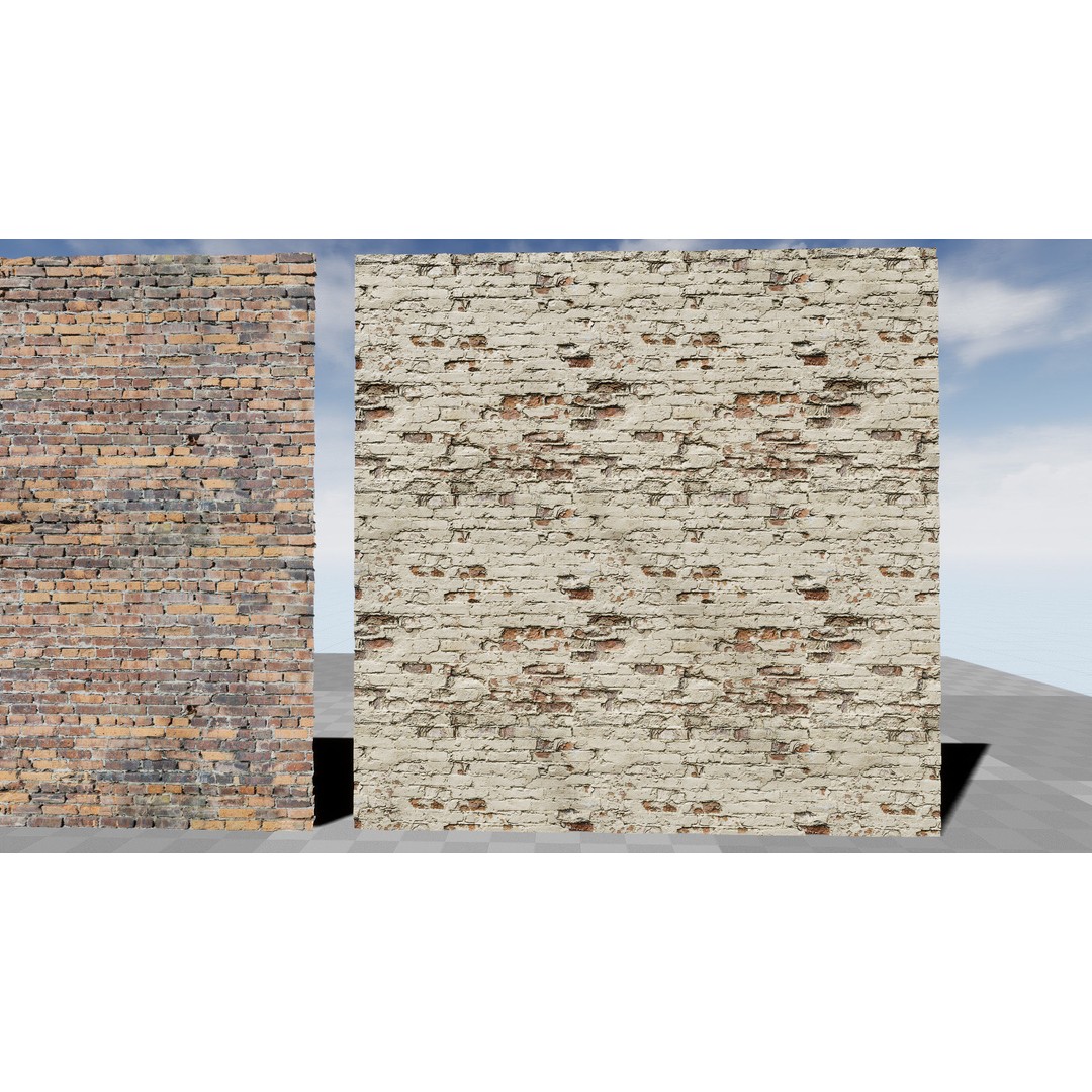 Damaged Brick Walls 3D Model – Low Poly PBR Materials, FBX - View 19