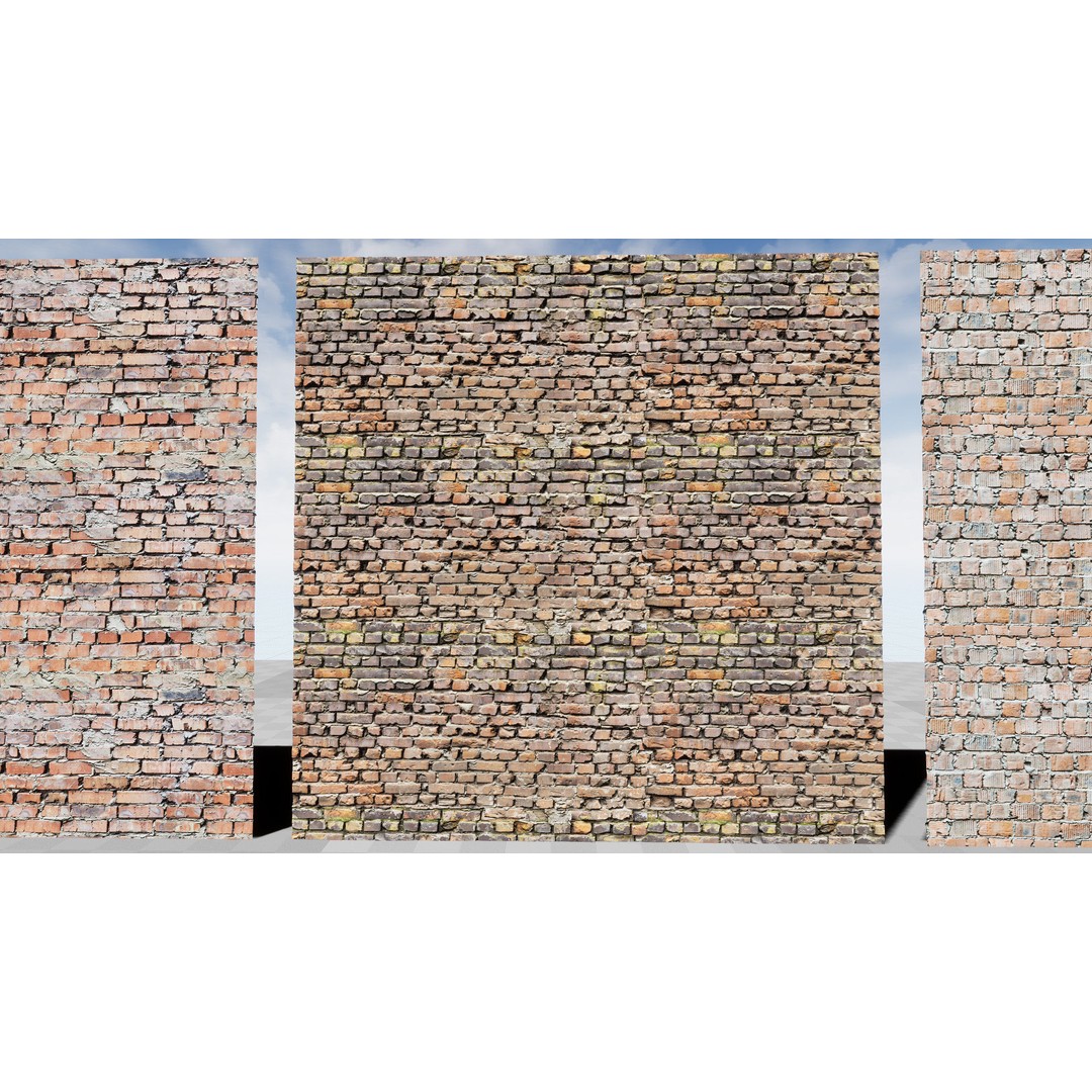 Damaged Brick Walls 3D Model – Low Poly PBR Materials, FBX - View 20