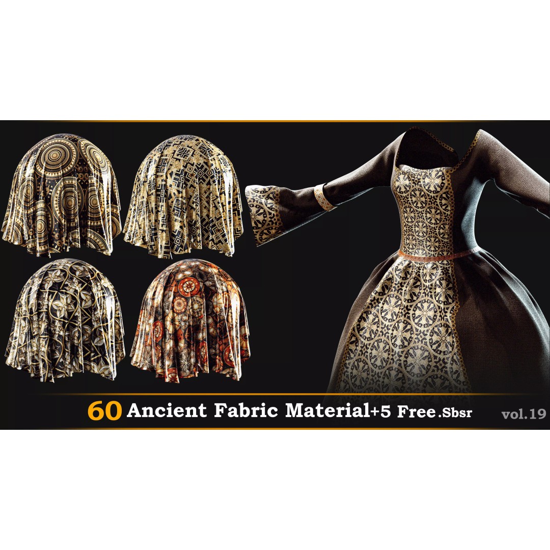Ancient Fabric Material 3D Model – 60 Textures in .SBSAR Format - View 2