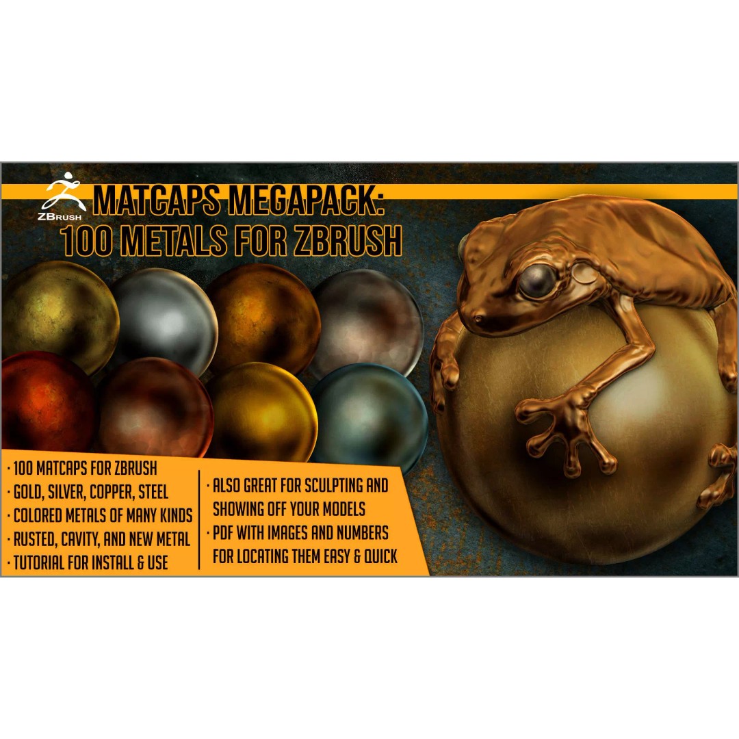 Metals Matcaps 3D Model – Diverse Metallic Textures for ZBrush - View 2
