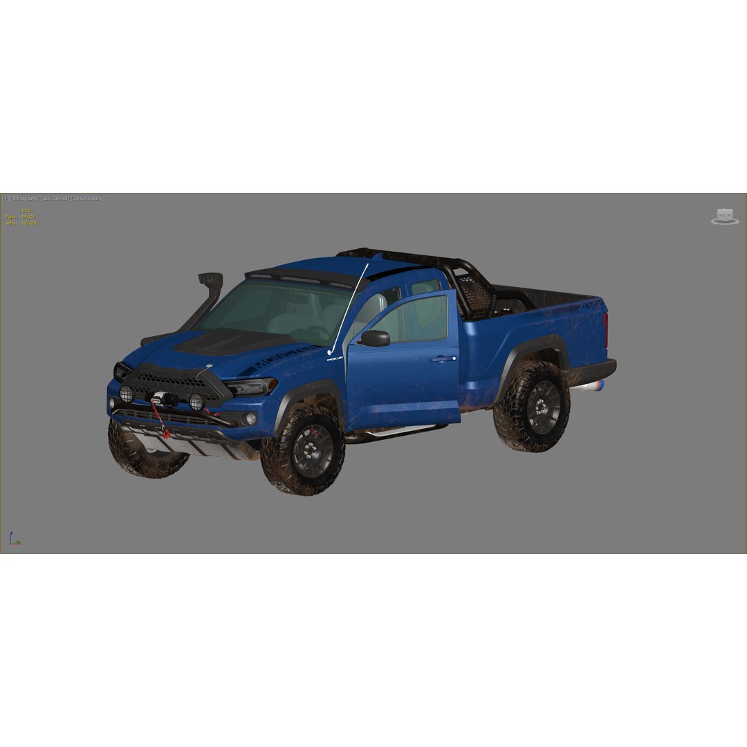 Generic Pickup Truck 3D Model – Low Poly Game Ready Vehicle with PBR Textures - View 12