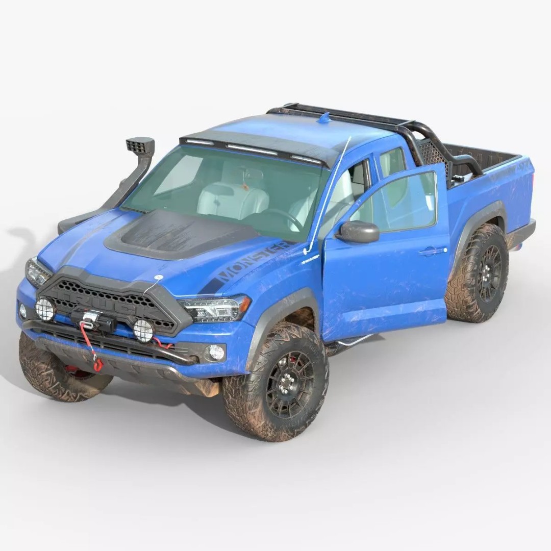 Generic Pickup Truck 3D Model – Low Poly Game Ready Vehicle with PBR Textures - View 2