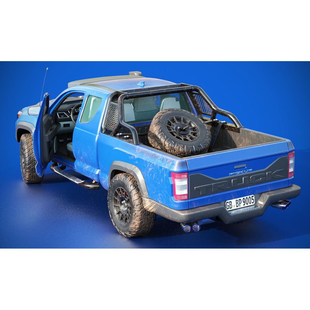 Generic Pickup Truck 3D Model – Low Poly Game Ready Vehicle with PBR Textures - View 4