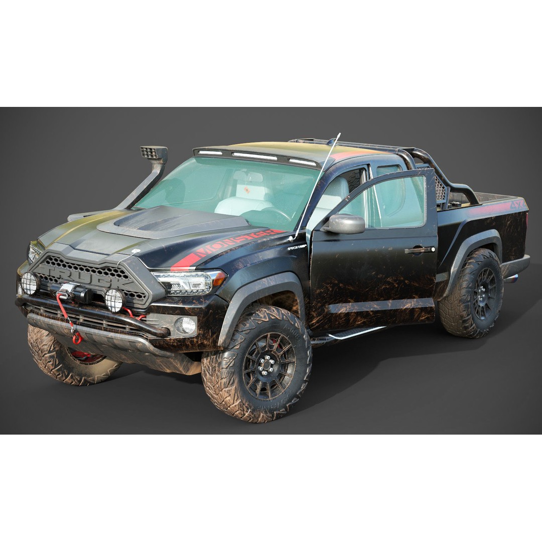 Generic Pickup Truck 3D Model – Low Poly Game Ready Vehicle with PBR Textures - View 6