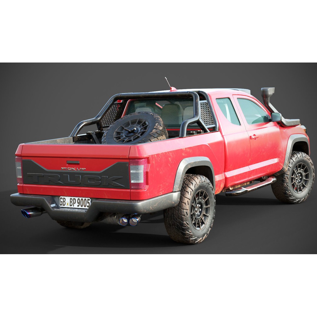 Generic Pickup Truck 3D Model – Low Poly Game Ready Vehicle with PBR Textures - View 7