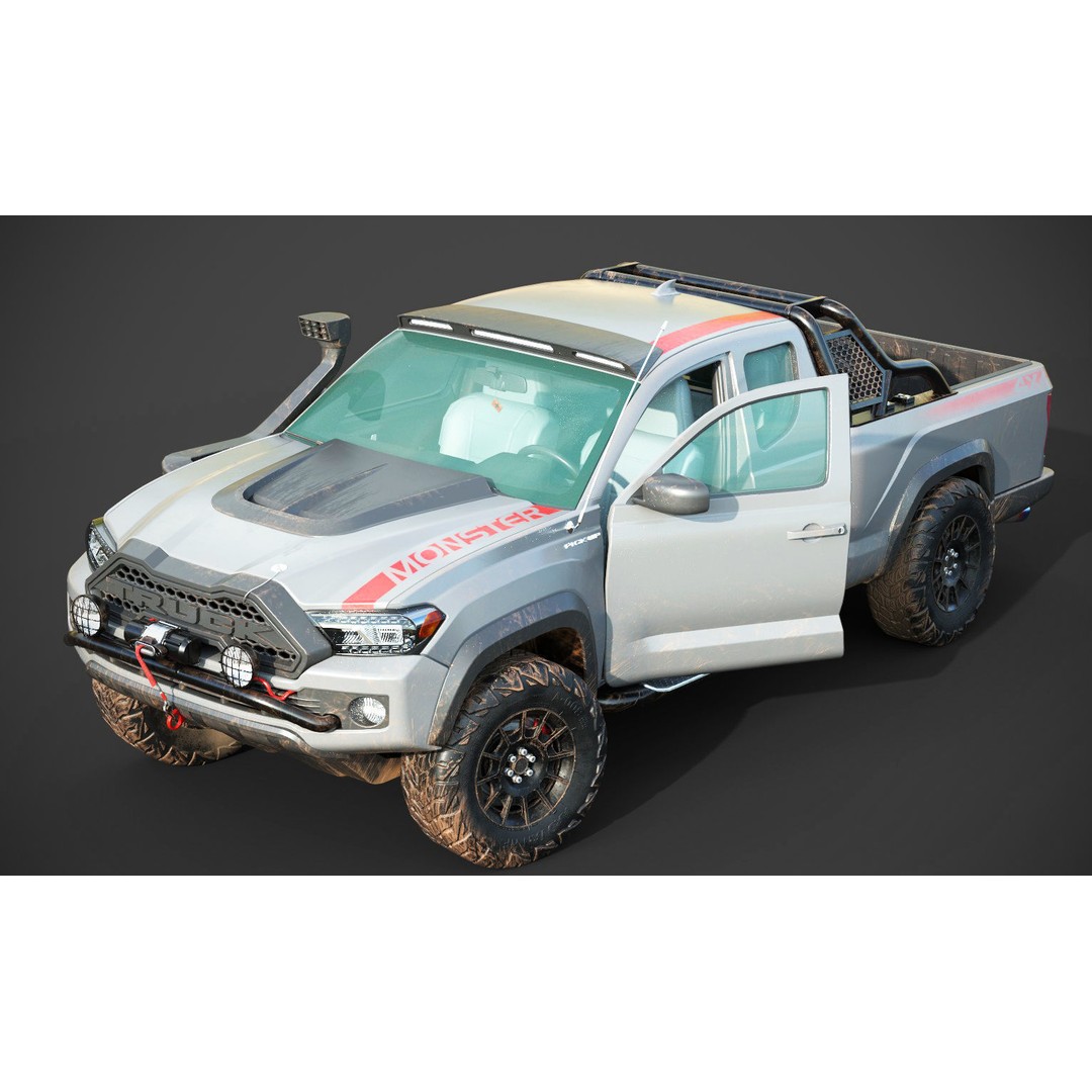 Generic Pickup Truck 3D Model – Low Poly Game Ready Vehicle with PBR Textures - View 9