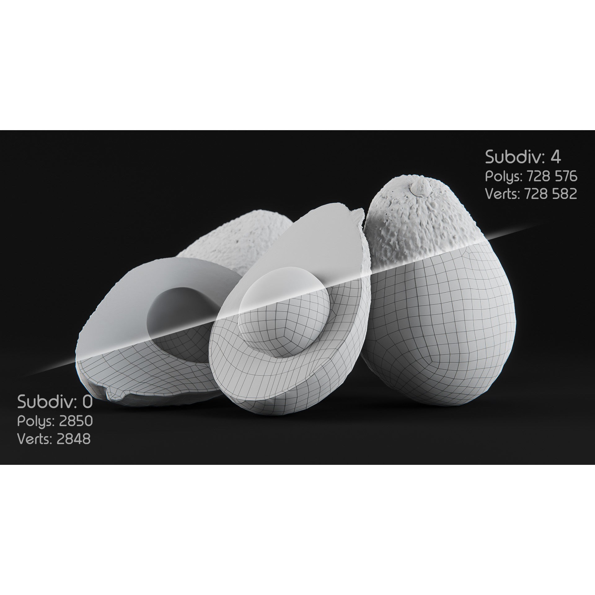 Avocado Set - Low-Poly Game-Ready 3D Model - View 3