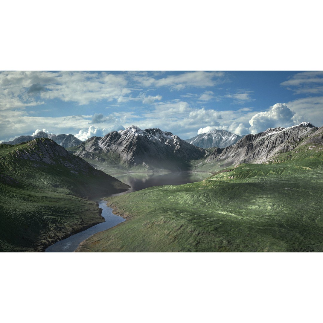 Mountain Lake 3D Model – Low Poly Landscape Asset with PBR Textures - View 5