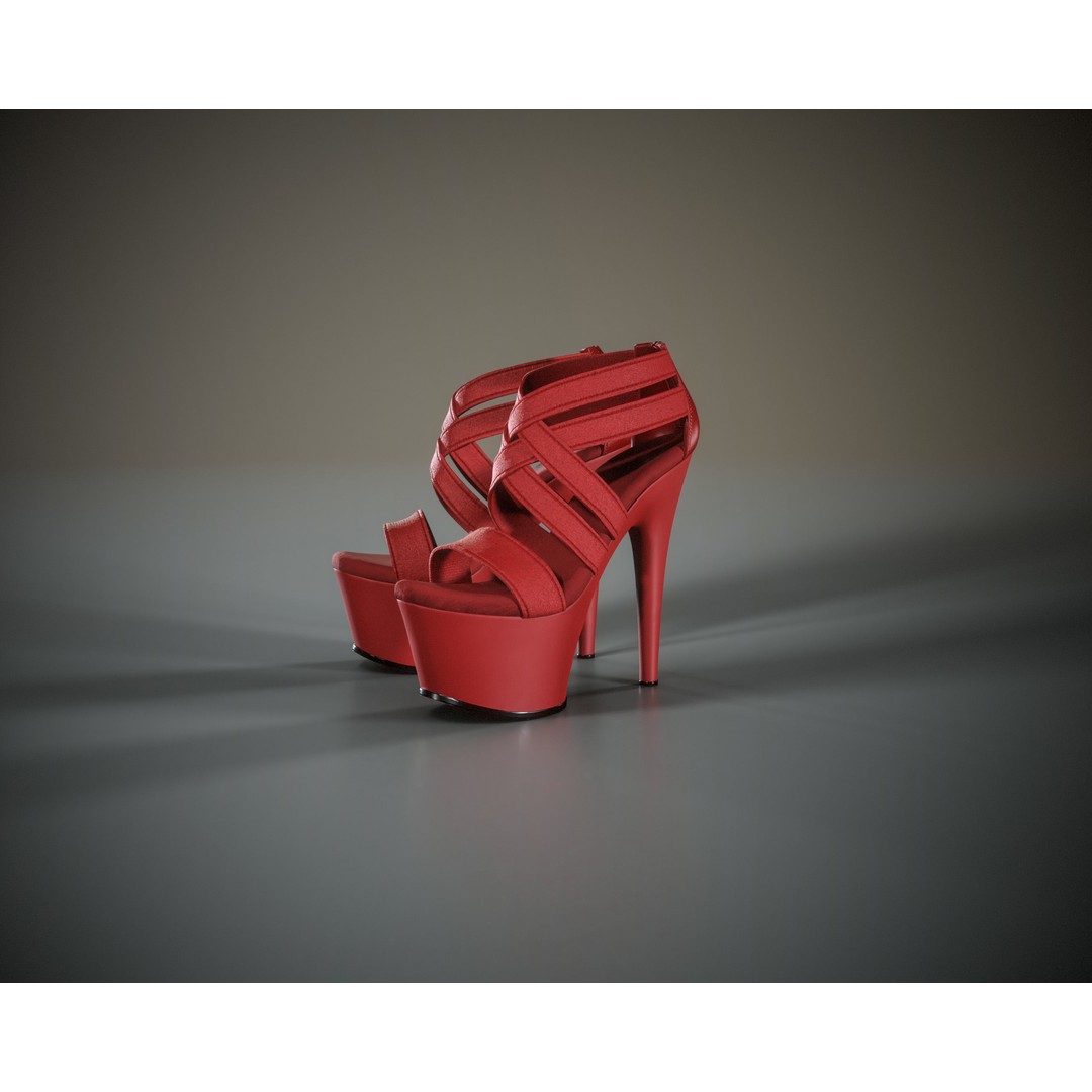 Banded Platform Shoes 3D Model – Low Poly Game-Ready Asset, FBX, OBJ - View 12