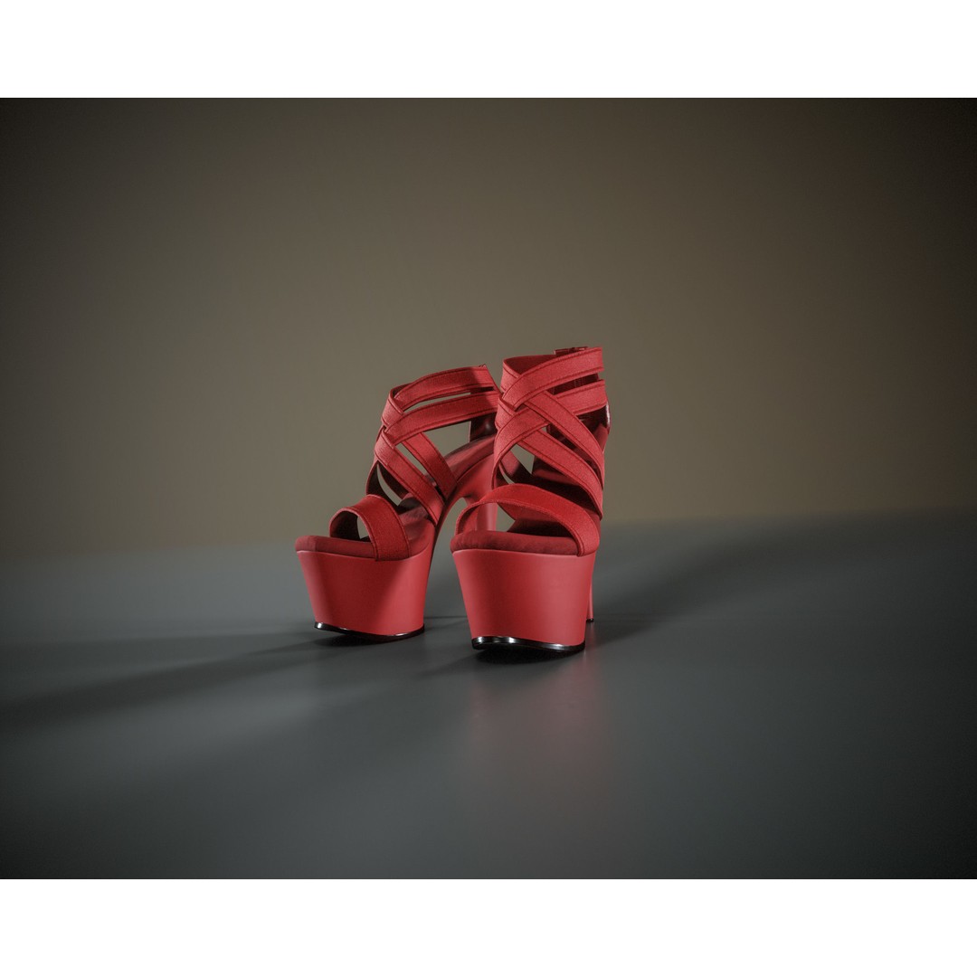 Banded Platform Shoes 3D Model – Low Poly Game-Ready Asset, FBX, OBJ - View 13