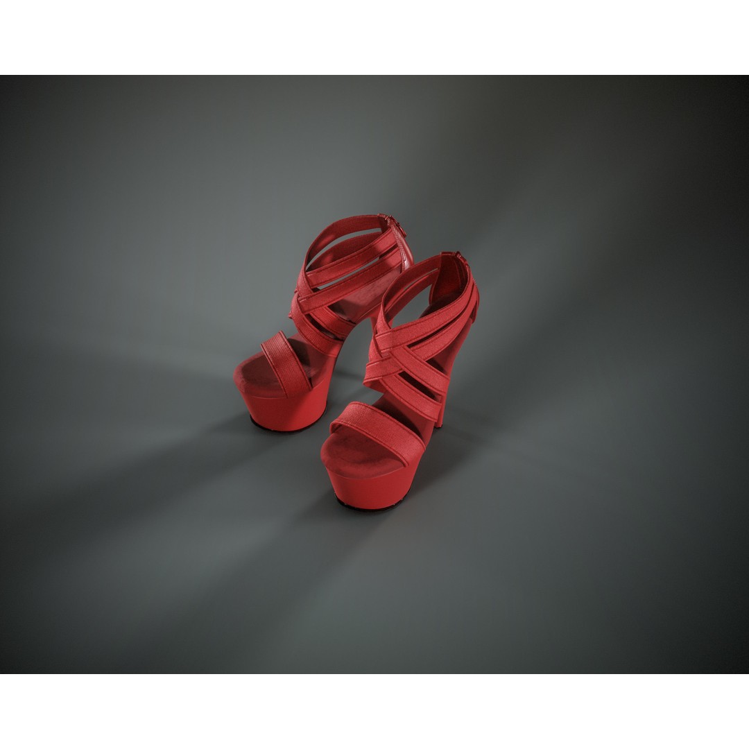 Banded Platform Shoes 3D Model – Low Poly Game-Ready Asset, FBX, OBJ - View 14
