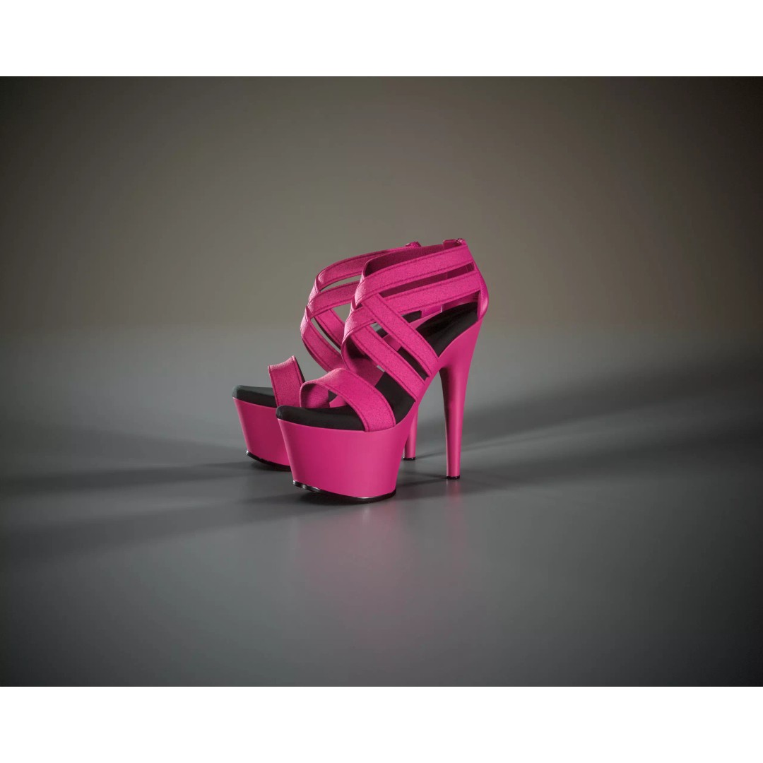 Banded Platform Shoes 3D Model – Low Poly Game-Ready Asset, FBX, OBJ - View 2