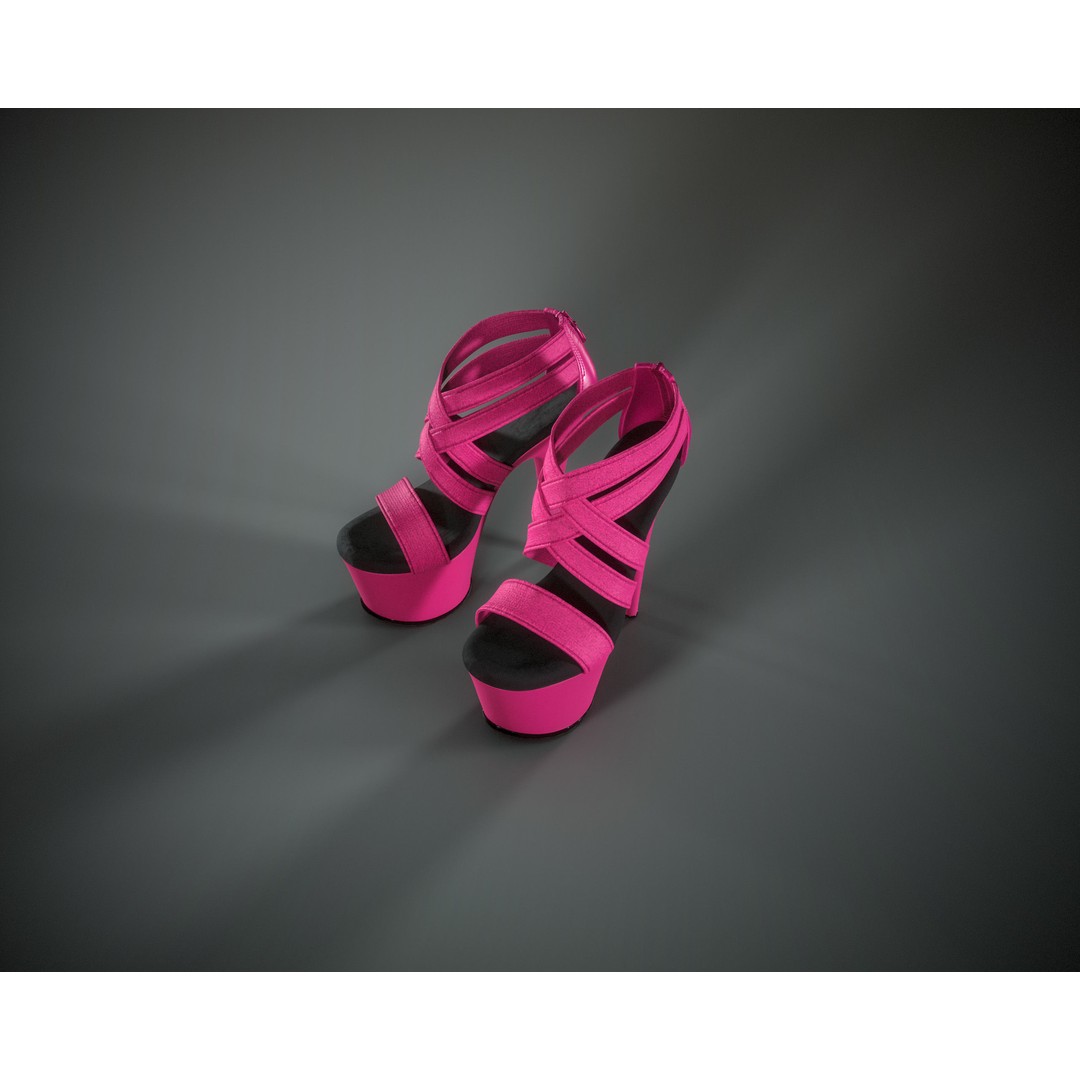 Banded Platform Shoes 3D Model – Low Poly Game-Ready Asset, FBX, OBJ - View 4