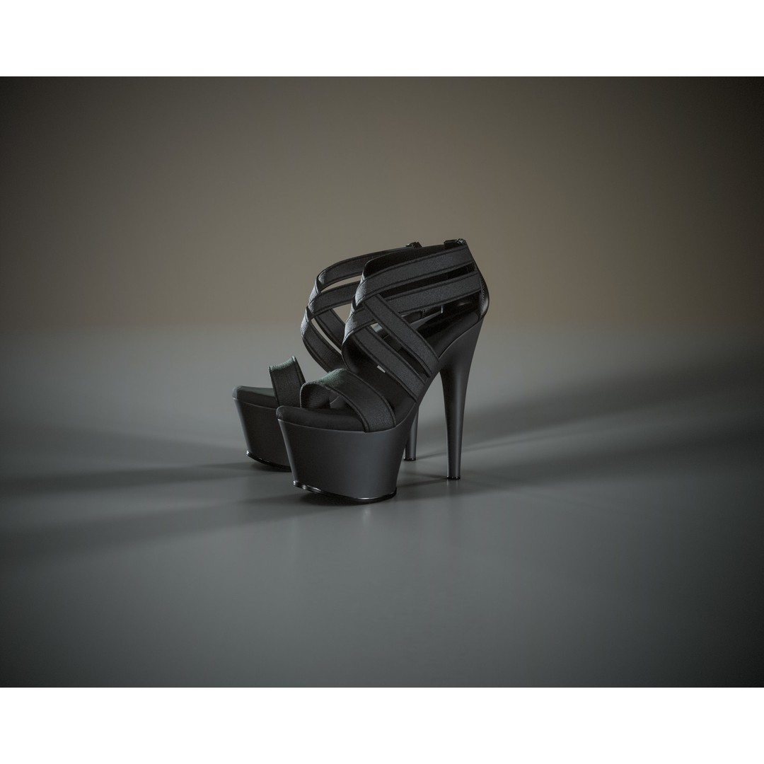 Banded Platform Shoes 3D Model – Low Poly Game-Ready Asset, FBX, OBJ - View 7