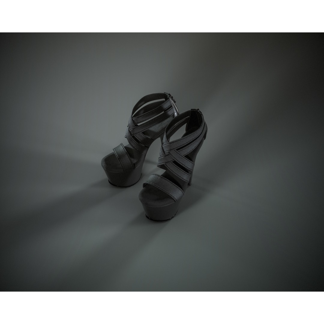 Banded Platform Shoes 3D Model – Low Poly Game-Ready Asset, FBX, OBJ - View 9
