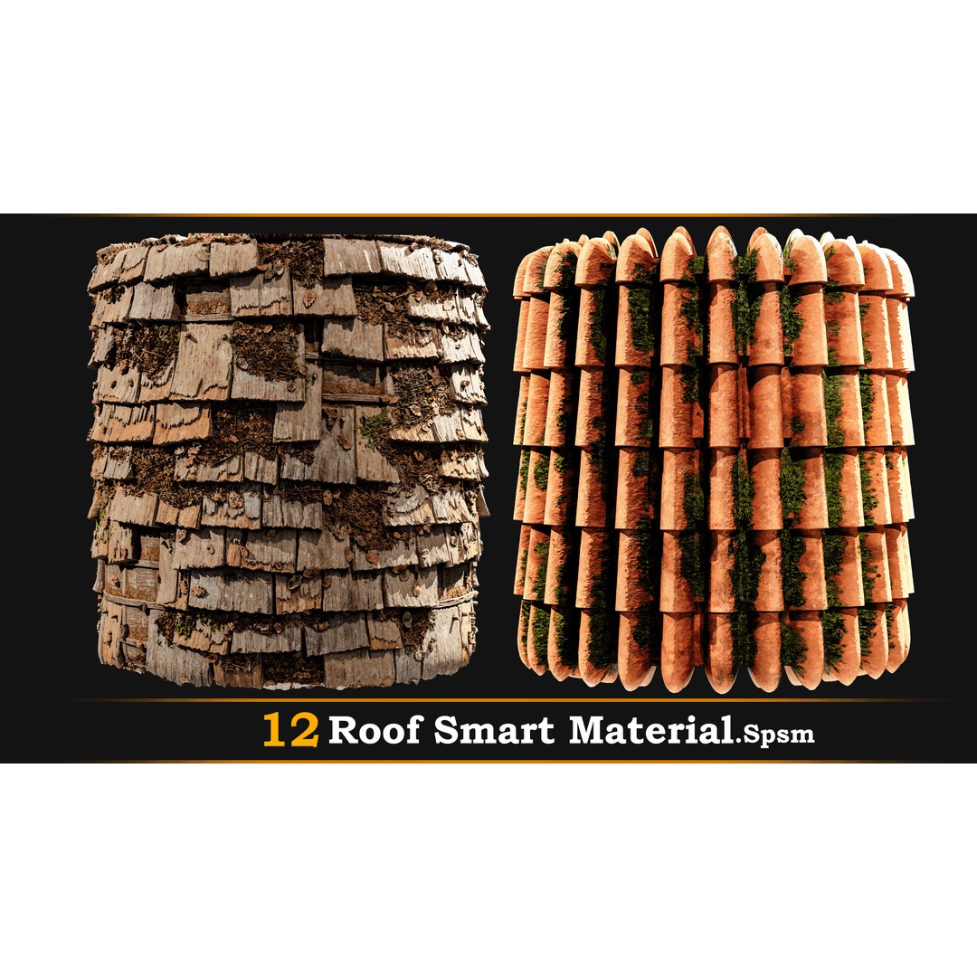 Stylized Roof Smart Material 3D Model – 12 High-Quality Textures, SPSM - View 14