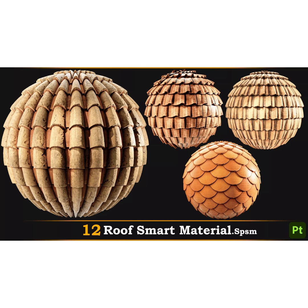 Stylized Roof Smart Material 3D Model – 12 High-Quality Textures, SPSM - View 2