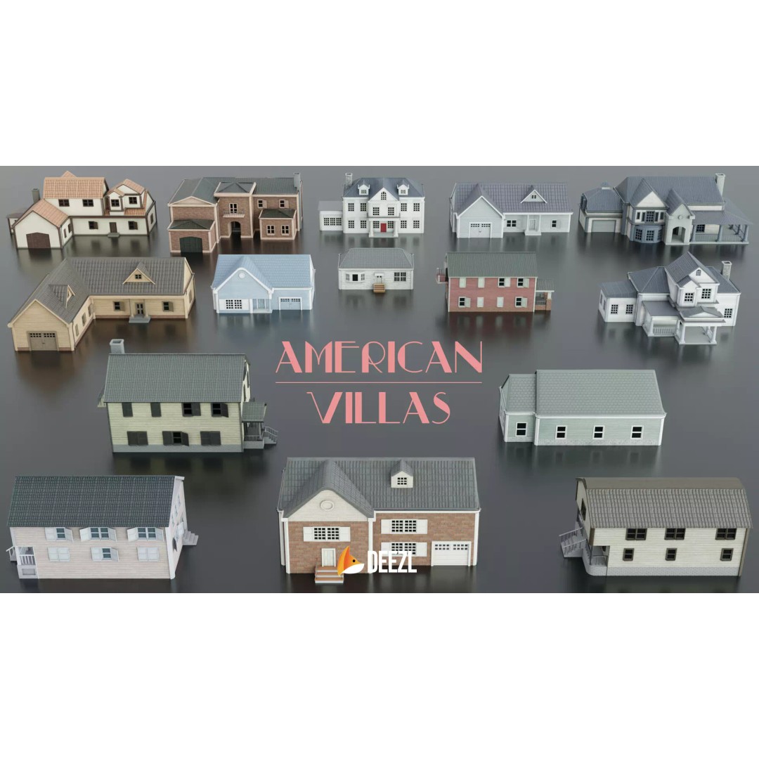 American Villas 3D Model – Low-Poly Architectural Asset, FBX & Blender - View 2