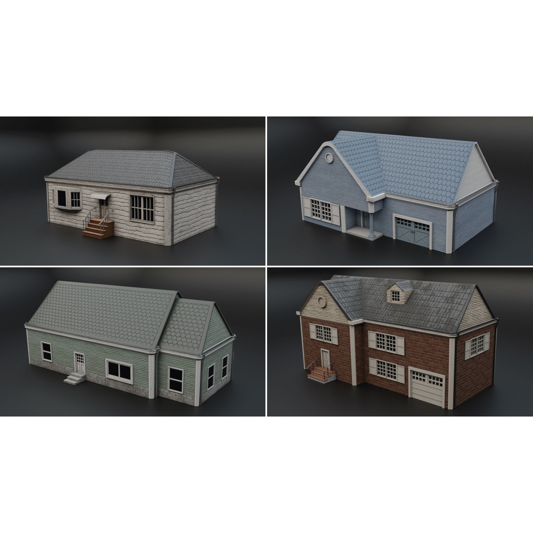 American Villas 3D Model – Low-Poly Architectural Asset, FBX & Blender - View 3
