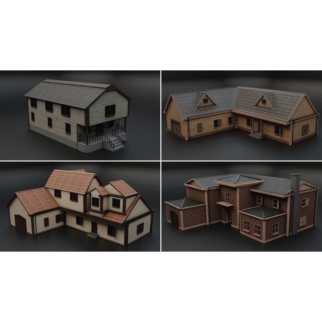 American Villas 3D Model – Low-Poly Architectural Asset, FBX & Blender - View 4