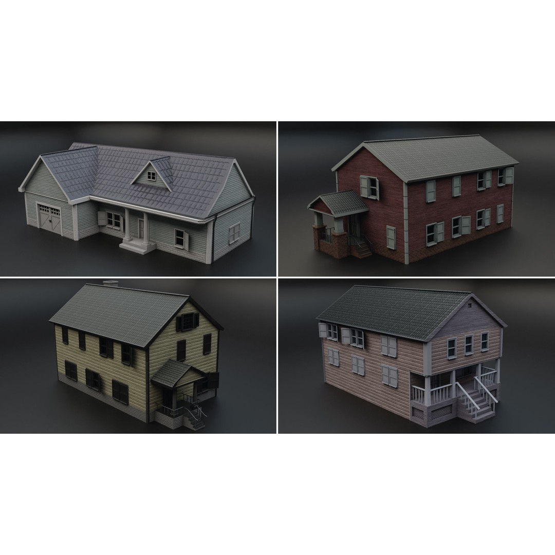 American Villas 3D Model – Low-Poly Architectural Asset, FBX & Blender - View 5