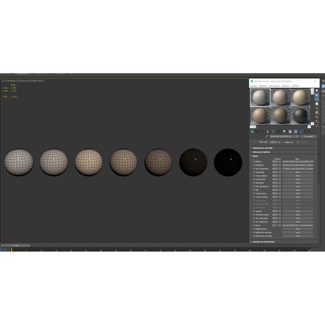 Oak Wood Materials 3D Model – PBR Textures in 7 Colors, FBX, OBJ
