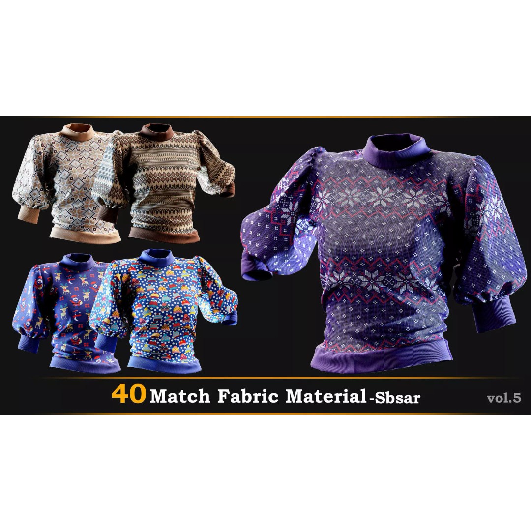 40 Match Fabric Materials 3D Model – Christmas & Winter Patterns, SBSAR - View 2