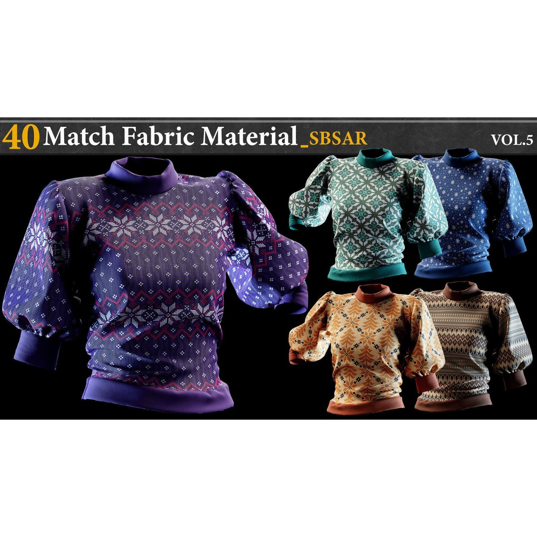 40 Match Fabric Materials 3D Model – Christmas & Winter Patterns, SBSAR - View 3