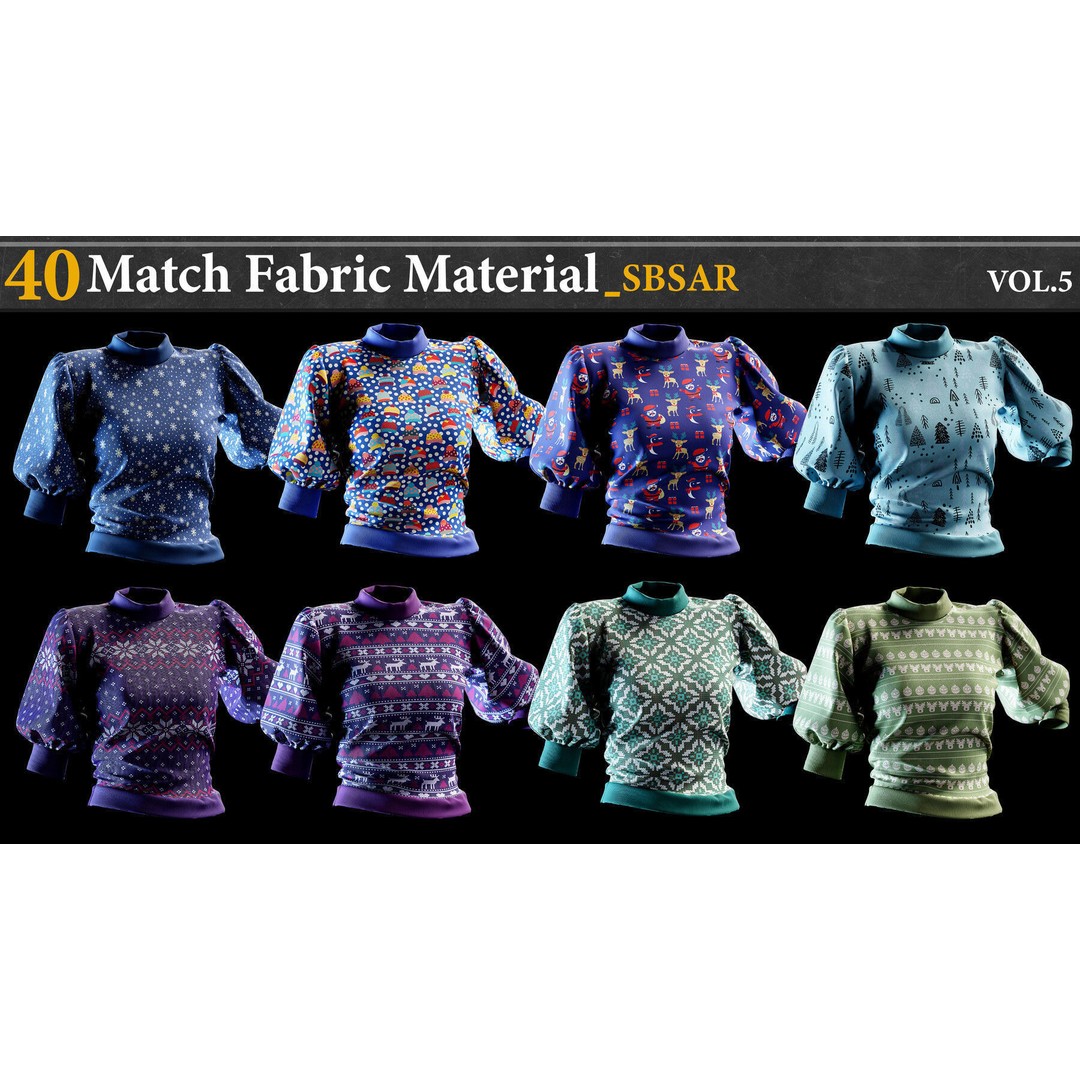 40 Match Fabric Materials 3D Model – Christmas & Winter Patterns, SBSAR - View 4